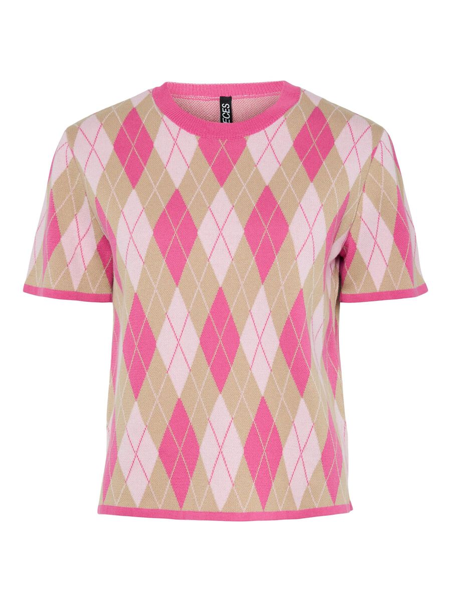 Farley Knit Top Women's Blouse - Pink Tulle & Fuchsia Floral Print Fashion Tops for Casual Wear, Office & Date Night Outfits