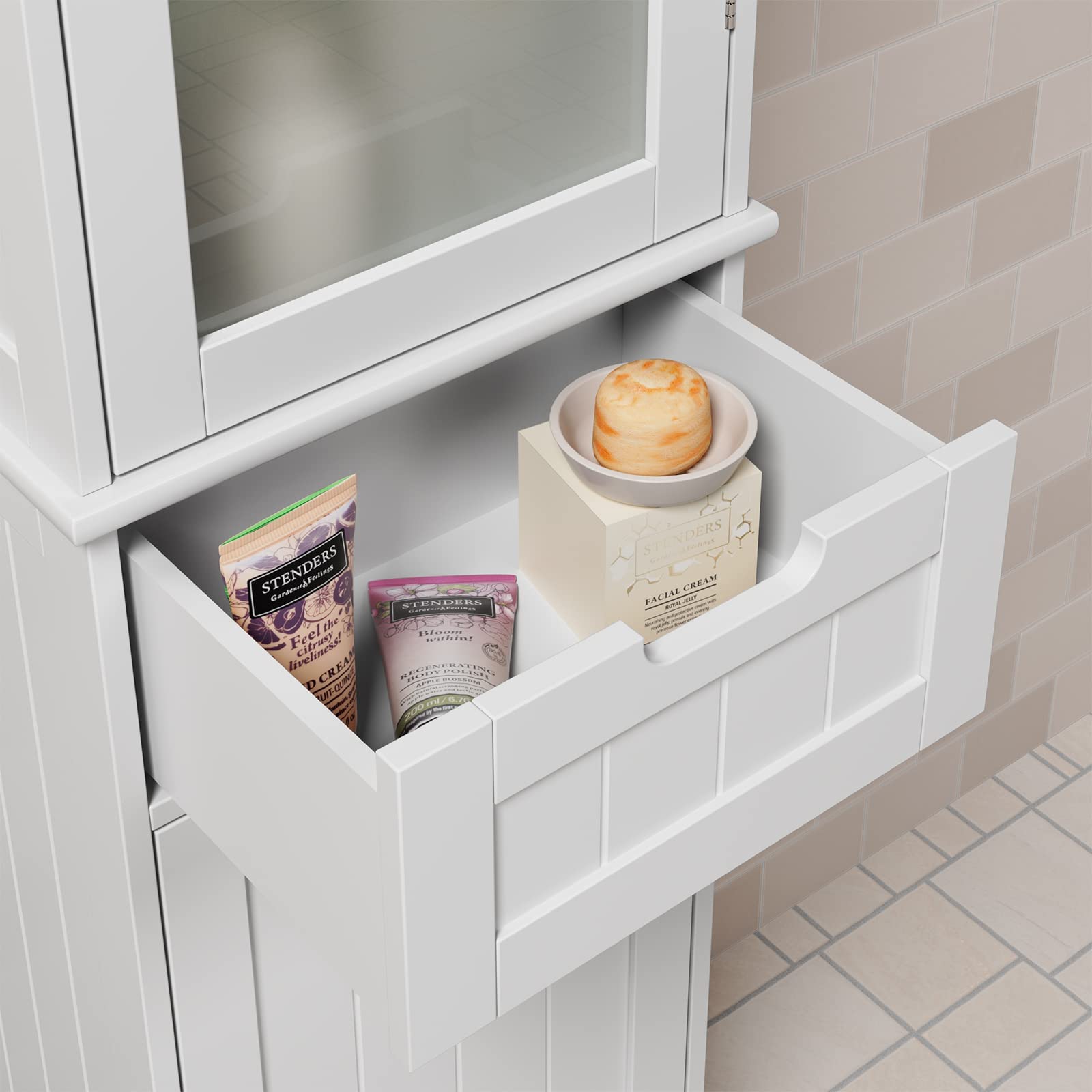 HORSTORS White Bathroom Storage Cabinet - 2 Door & 1 Drawer Freestanding Floor Cabinet with Adjustable Shelves - Tall Narrow Cabinet for Bathroom, Living Room, Home Office - Perfect for Organizing Towels, Toiletries & Office Supplies