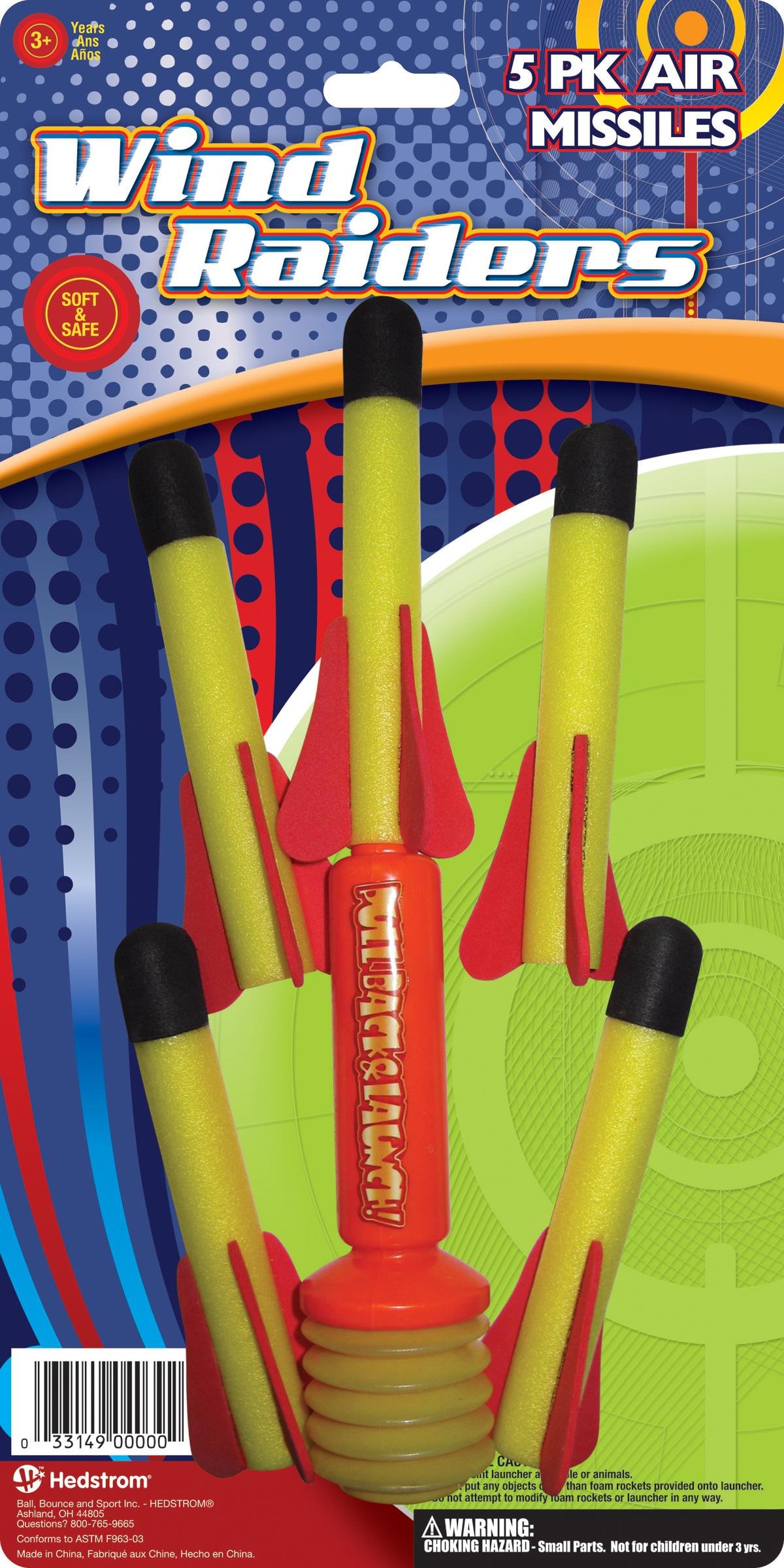 Hedstrom Wind Raiders 5-Pack Foam Air Missiles - Outdoor Toy for Kids, Safe & Fun Foam Darts for Backyard Games, Birthday Parties & Summer Activities