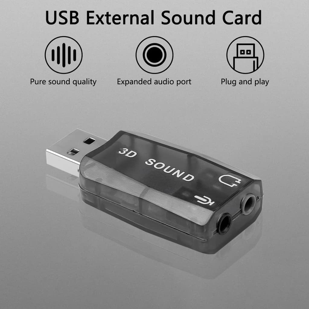 Ranuw USB to 3.5mm Microphone Adapter - 3D Sound Card for Headset & Speaker - Stereo Audio Converter with Universal Compatibility for PC, Laptop, Gaming, Recording & Streaming