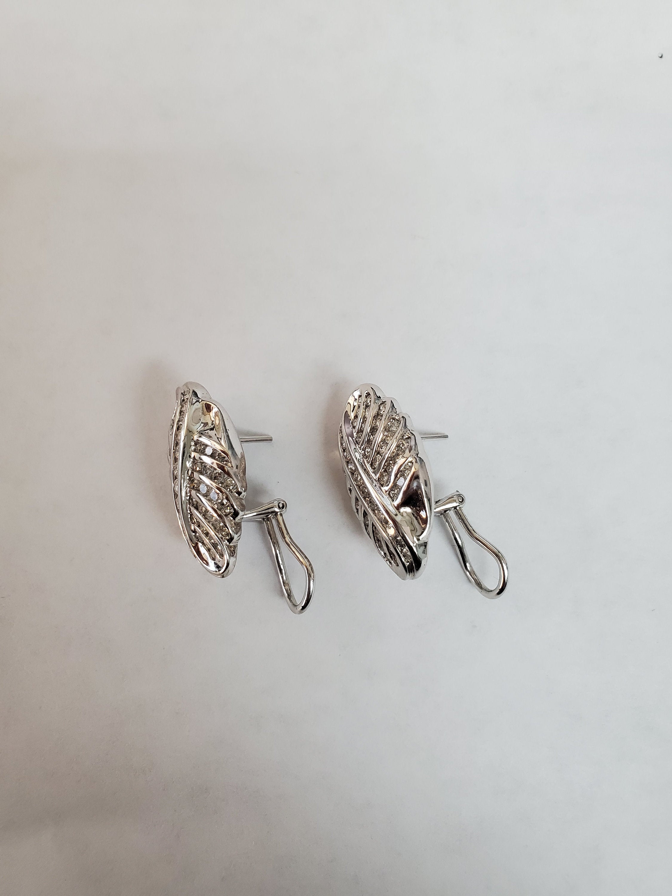 14K White Gold Diamond Cluster Leaf Design Earrings - 2.07cttw for Women, Bridal Jewelry, Wedding Gift, Anniversary Present, Party Accessories