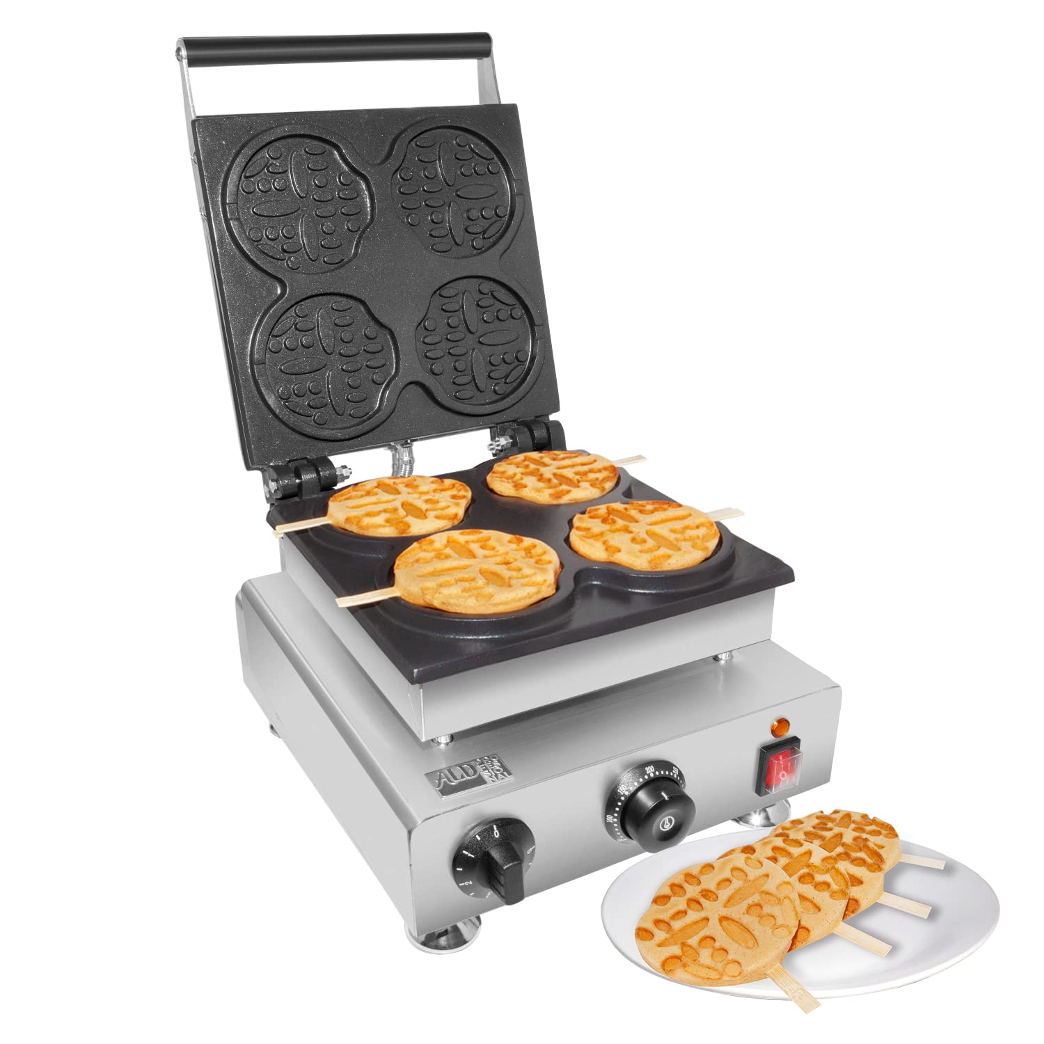 ALDKitchen Nonstick Waffle Stick Maker - 4 Round-Shaped Waffle Iron for Homemade Belgian Waffles on Sticks | Perfect for Breakfast, Kids Snacks & Party Treats | Easy to Clean & Durable