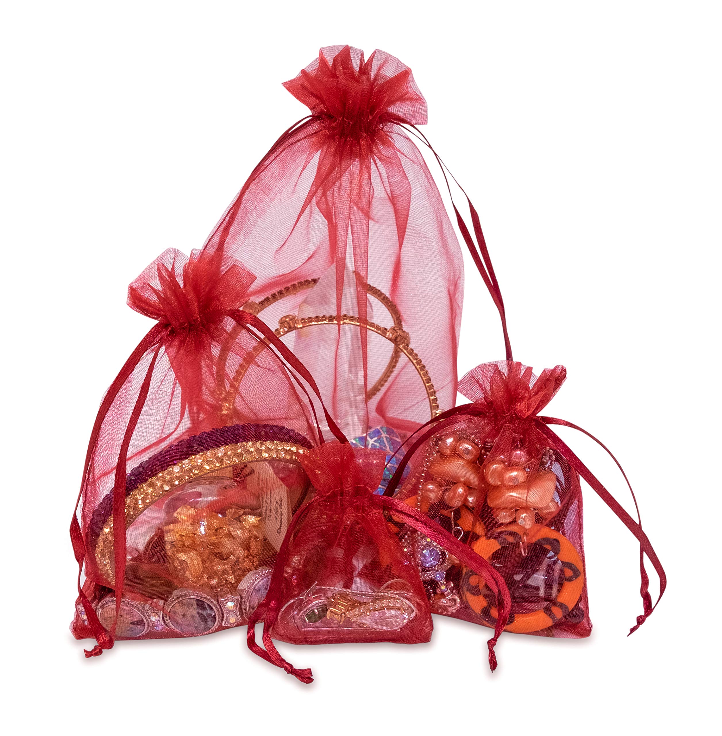 48-Pack 4x6 Maroon Sheer Organza Drawstring Gift Bags - Jewelry, Candy, Wedding Favors & Party Treat Bags - Perfect for Bridal Showers, Baby Showers & Birthday Celebrations