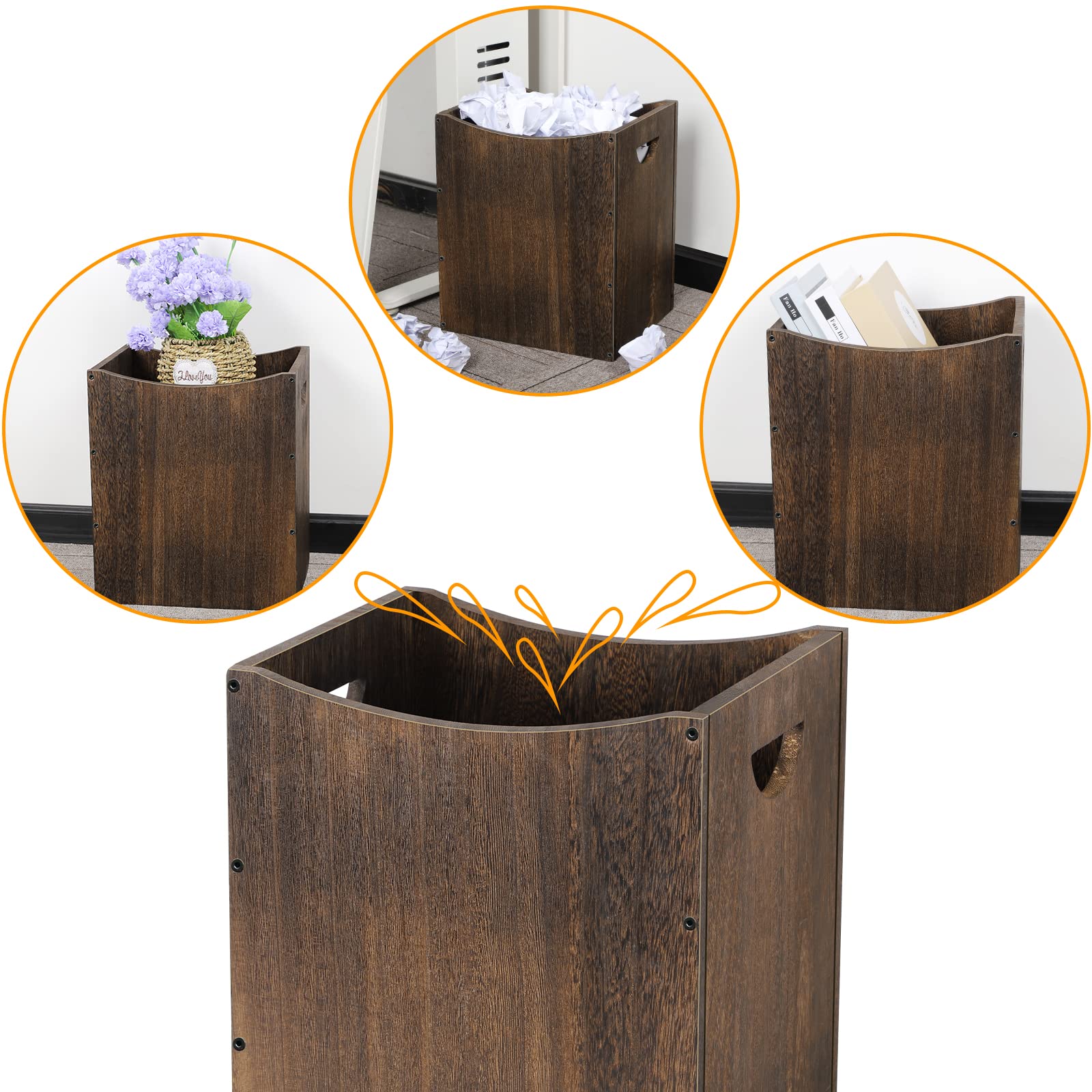 5.3 Gallon Wooden Trash Can with Built-in Handles - Farmhouse Style Rectangular Office Waste Basket for Kitchen, Bathroom, Bedroom & Under Desk - Eco-Friendly Home Storage Solution for Waste Management & Organization