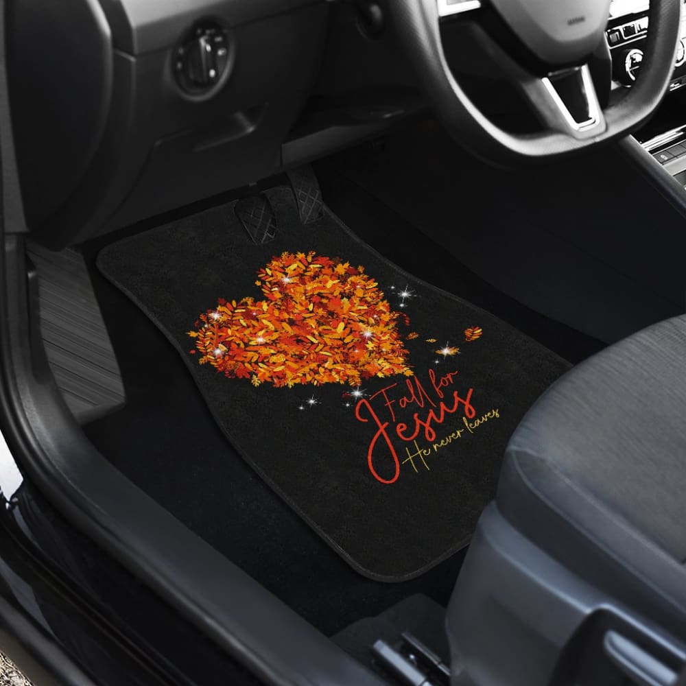 Fall For Jesus He Never Leaves Car Floor Mats - Non-Slip Custom Fit Auto Floor Liners for SUVs, Trucks & Cars - Perfect for Church, Daily Commute & Road Trips