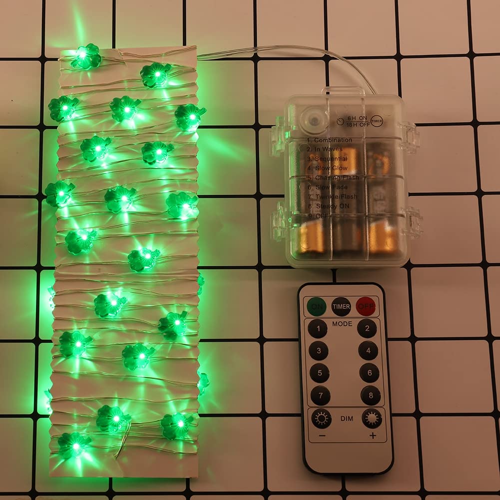 St. Patrick's LED Clover String Lights - 13ft Battery Remote for Bedroom Party Decor