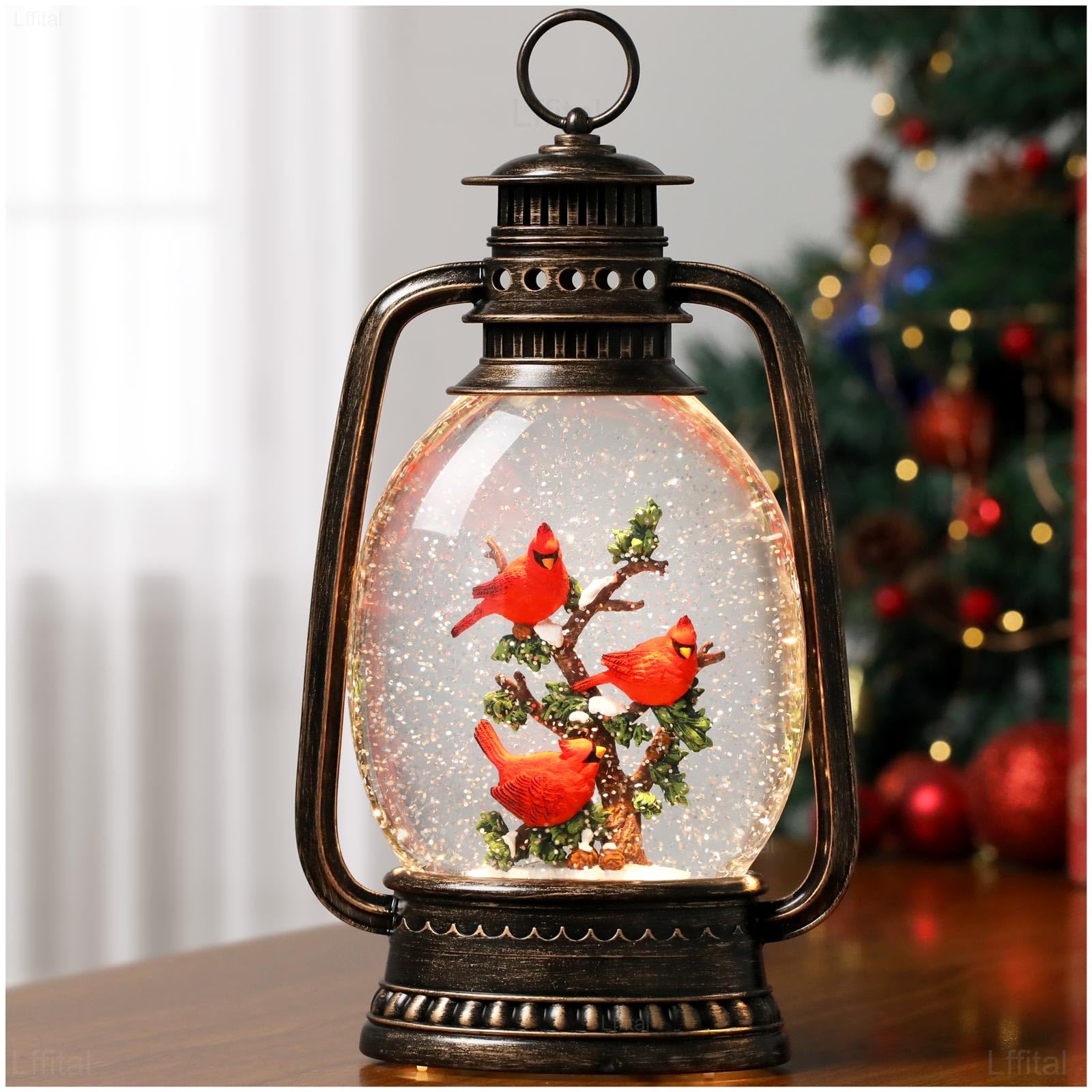 Cardinal Snow Globe Lantern with Timer - Musical Snowing Globe Horse Lantern, USB & Battery Operated Christmas Decor for Home, Party & Festival | Perfect Holiday Gift & Winter Decoration