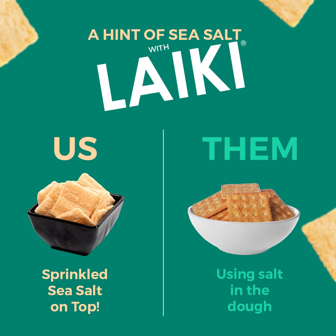 LAIKI Gluten Free Crackers - Sea Salt Flavor | Healthy Whole Grain Brown Rice & Almond Flour Snacks | Vegan, Low Carb, Crispy & Crunchy | Perfect for On-the-Go, Lunch Boxes & Keto Diets
