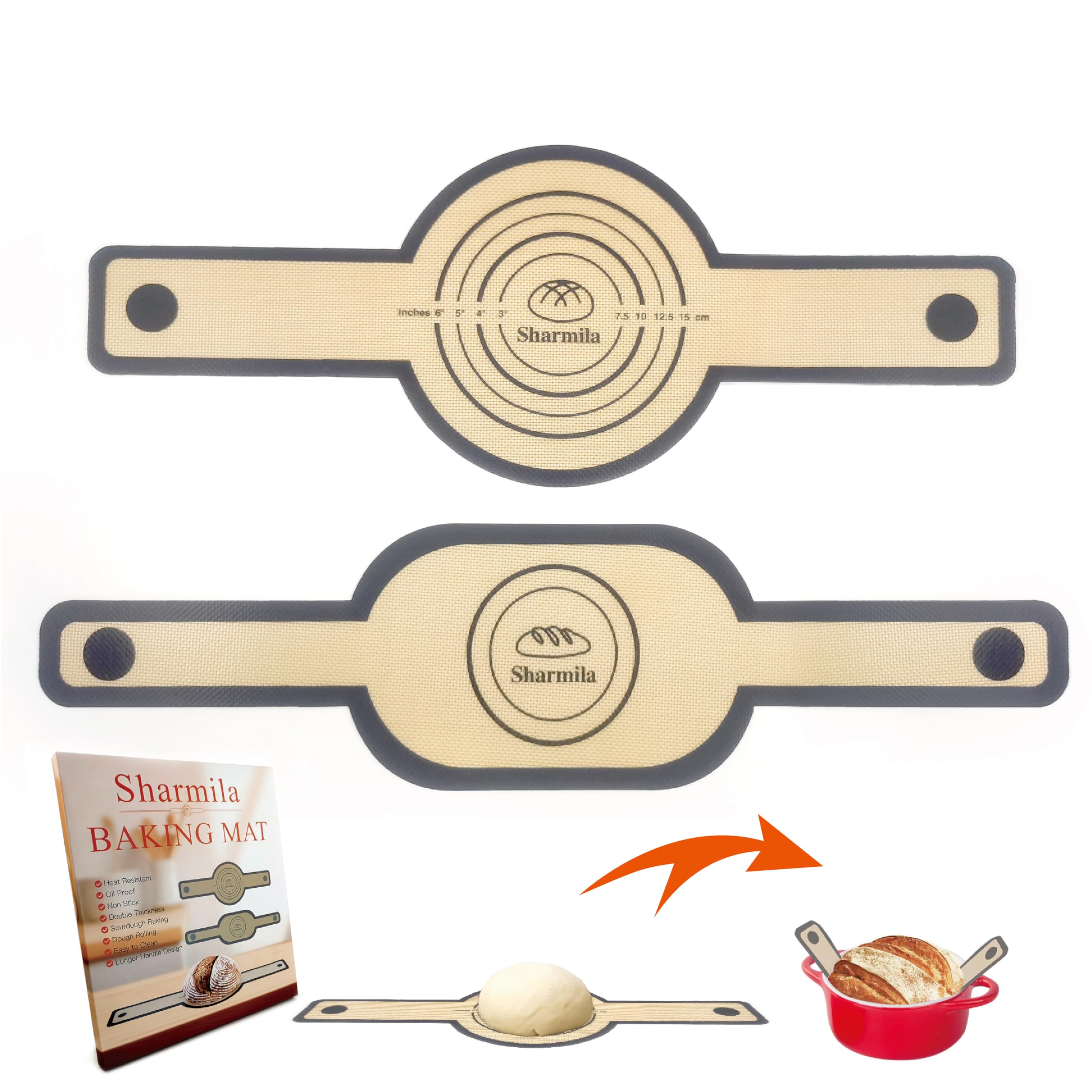Non-Stick Silicone Bread Sling for Dutch Oven - Heat Resistant Oval & Round Loaf Lifter with Long Handles (2Pcs) - Perfect for Sourdough, Artisan Bread Baking & Easy Dough Transfer