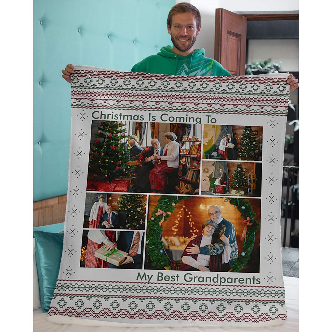 Personalized Christmas Throw Blanket - Custom Photo & Name Blanket with Family Quotes - Sherpa Fleece 50