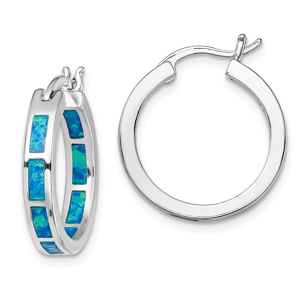 925 Sterling Silver Blue Opal Inside-Out Hoop Earrings for Women - 20mm x 3mm Dainty Stud Earrings, Hypoallergenic Jewelry Gift for Birthday, Anniversary & Everyday Wear