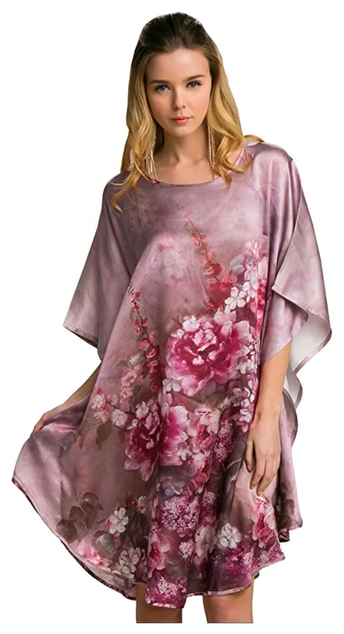 Grace Silk 100% Pure Mulberry Silk Nightgown with Batwing Sleeves - Luxurious Sleepwear for Women, Perfect for Bridal, Honeymoon & Relaxing at Home