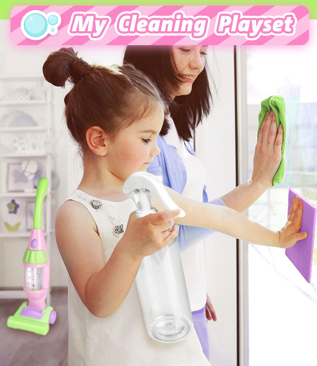 **Kids Toy Vacuum Cleaner with Lights, Sounds & Whirling Stars - Pretend Play Cleaning Set for Toddlers & Preschoolers - Fun Learning Housekeeping Toy for Girls & Boys (Pink) - Perfect for Indoor Play & Role-Playing Games**