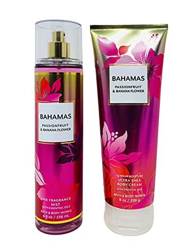 Bath & Body Works Bahamas Passionfruit & Banana Flower Gift Set - Fine Fragrance Mist & Ultra Shea Body Cream Duo | Tropical Scented Body Care for Women, Perfect for Vacation & Summer Days