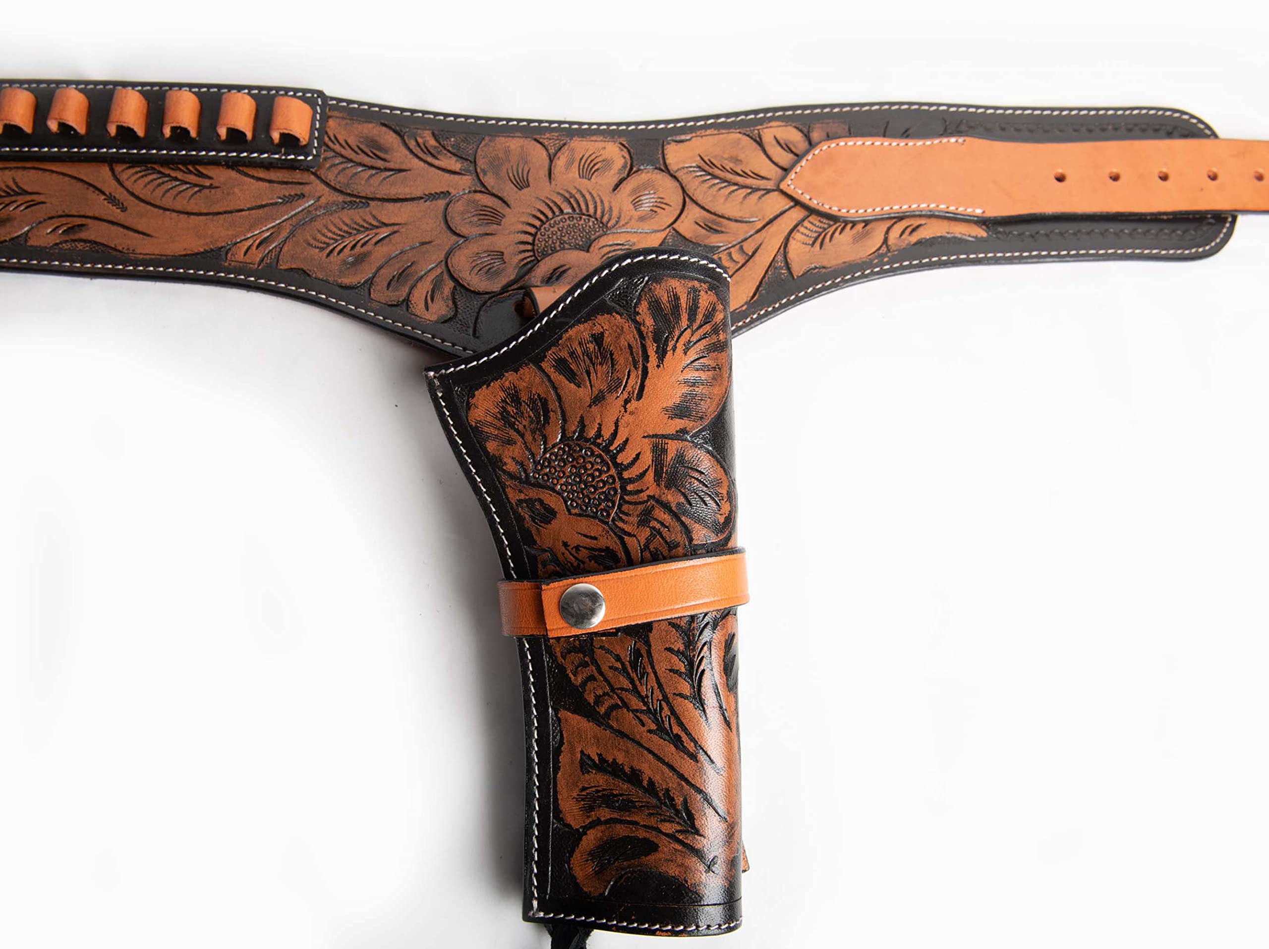 Premium Full Grain Leather Western Gun Holster Belt for .38/.357 Cal Revolver - Handcrafted Cowboy Holster & Belt Set for Men - Perfect for Cowboy Action Shooting, Reenactments & Western Wear