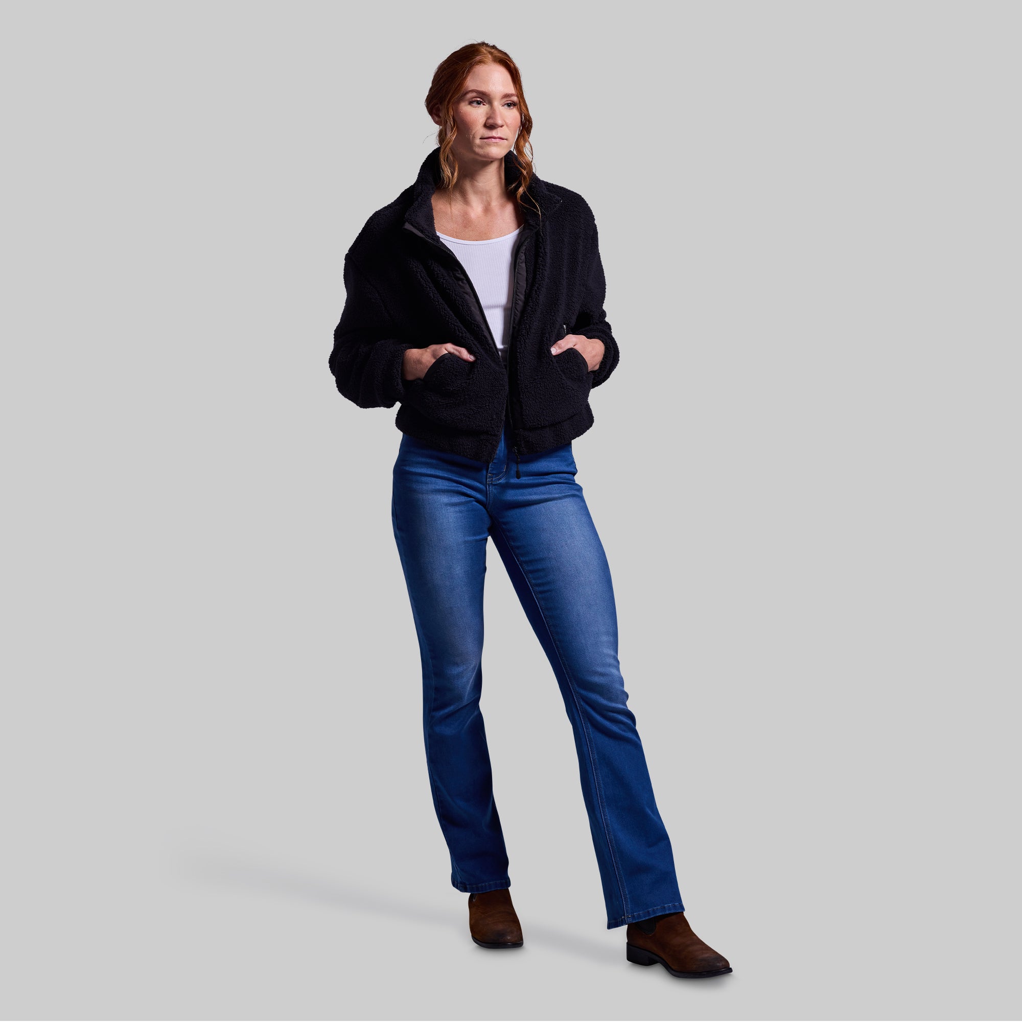 Women's Black Cropped Fleece Jacket - Cozy Winter Outerwear for Casual Wear & Outdoor Activities | Perfect for Layering, Running Errands & Fall Fashion