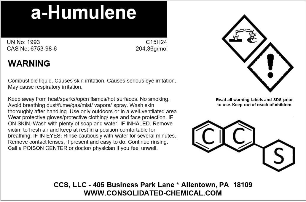 Premium Alpha Humulene 98% Purity - 1000ml (32 Fl Oz) Aromatic Compound in Tamper-Evident Bottle for Aromatherapy, Perfumery & CBD Products | Lab-Grade Terpene for Essential Oils, Candles & DIY Fragrances