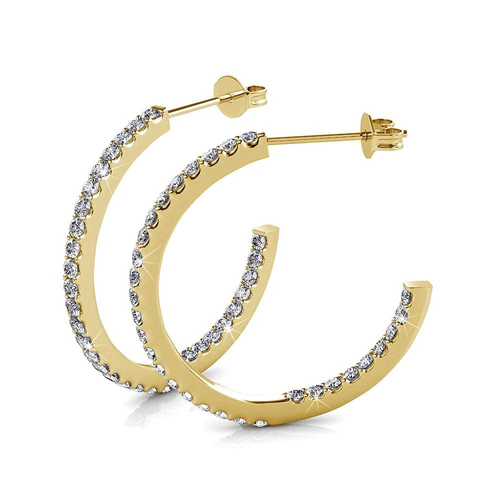 Cate & Chloe 18k Yellow Gold Hoop Earrings with Swarovski Crystals - 2 Pairs (Amaya & Rosalyn) Value Set - Elegant Jewelry for Women, Perfect for Parties, Weddings & Everyday Wear