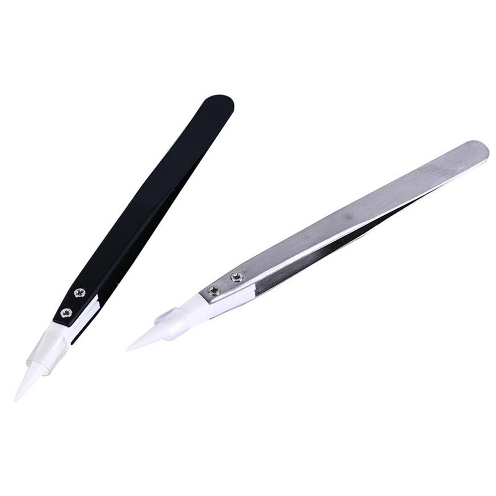Precision Ceramic Tweezers for Hair Removal & Electronics Soldering - Stainless Steel Handle Professional Beauty & DIY Tool - Perfect for Eyebrow Shaping, Jewelry Making & Craft Projects