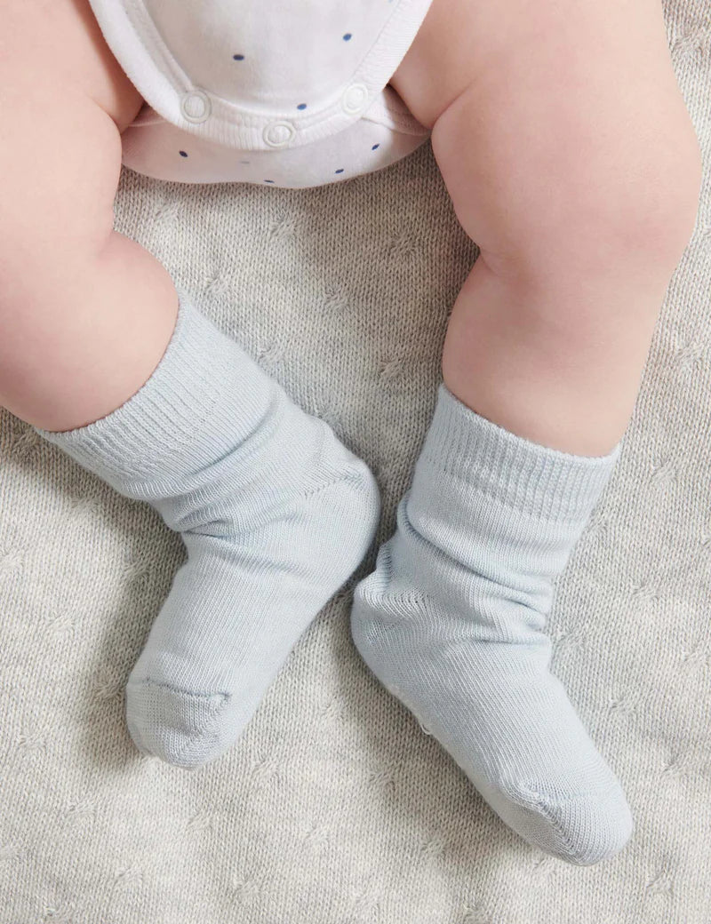 Purebaby Essentials 3-Pack Baby Socks - Soft Cotton Blue & White Striped - Perfect for Newborns, Infants & Toddlers - Ideal for Everyday Wear, Nursery, and Photo Shoots