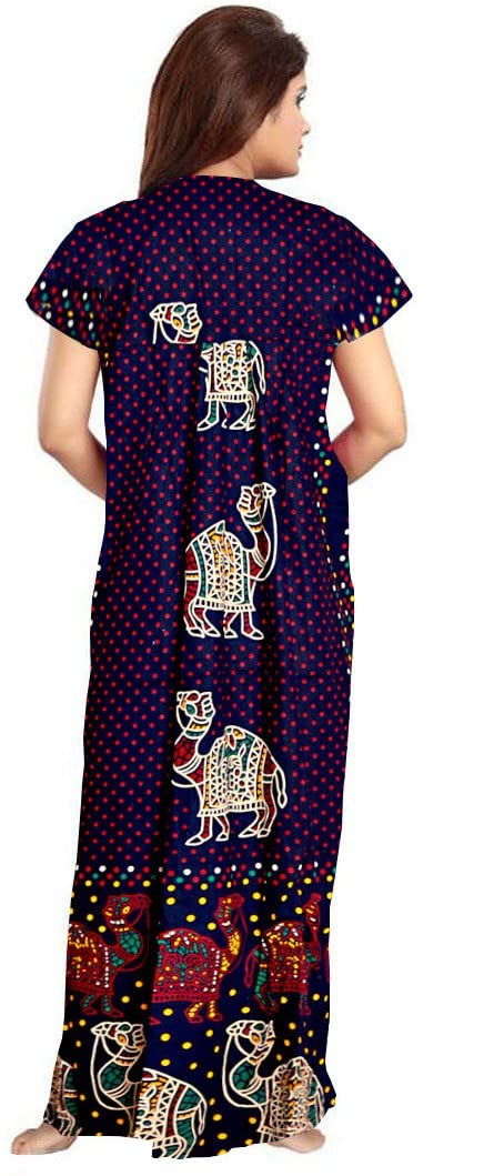 Women's 100% Soft Cotton Jaipuri Printed Indian Nightgown - Full Length Night Dress for Sleepwear (Pack of 2, Free Size) | Comfortable Loungewear for Home & Travel