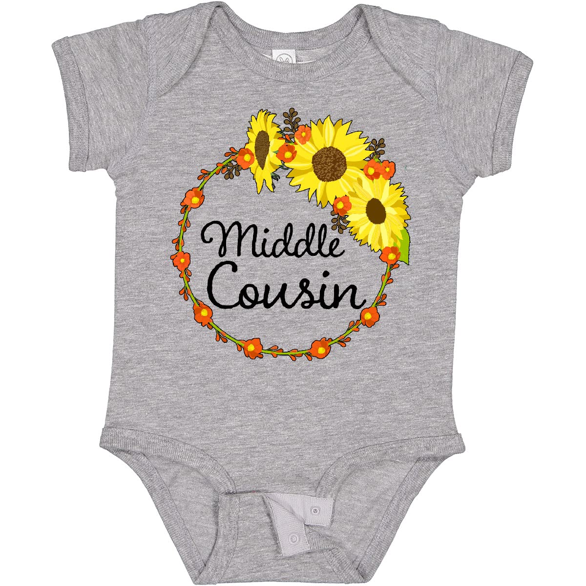 Inktastic Middle Cousin Sunflower Wreath Baby Bodysuit - Cute Floral Outfit for Newborns & Infants - Perfect for Family Photos, Baby Showers & Special Occasions