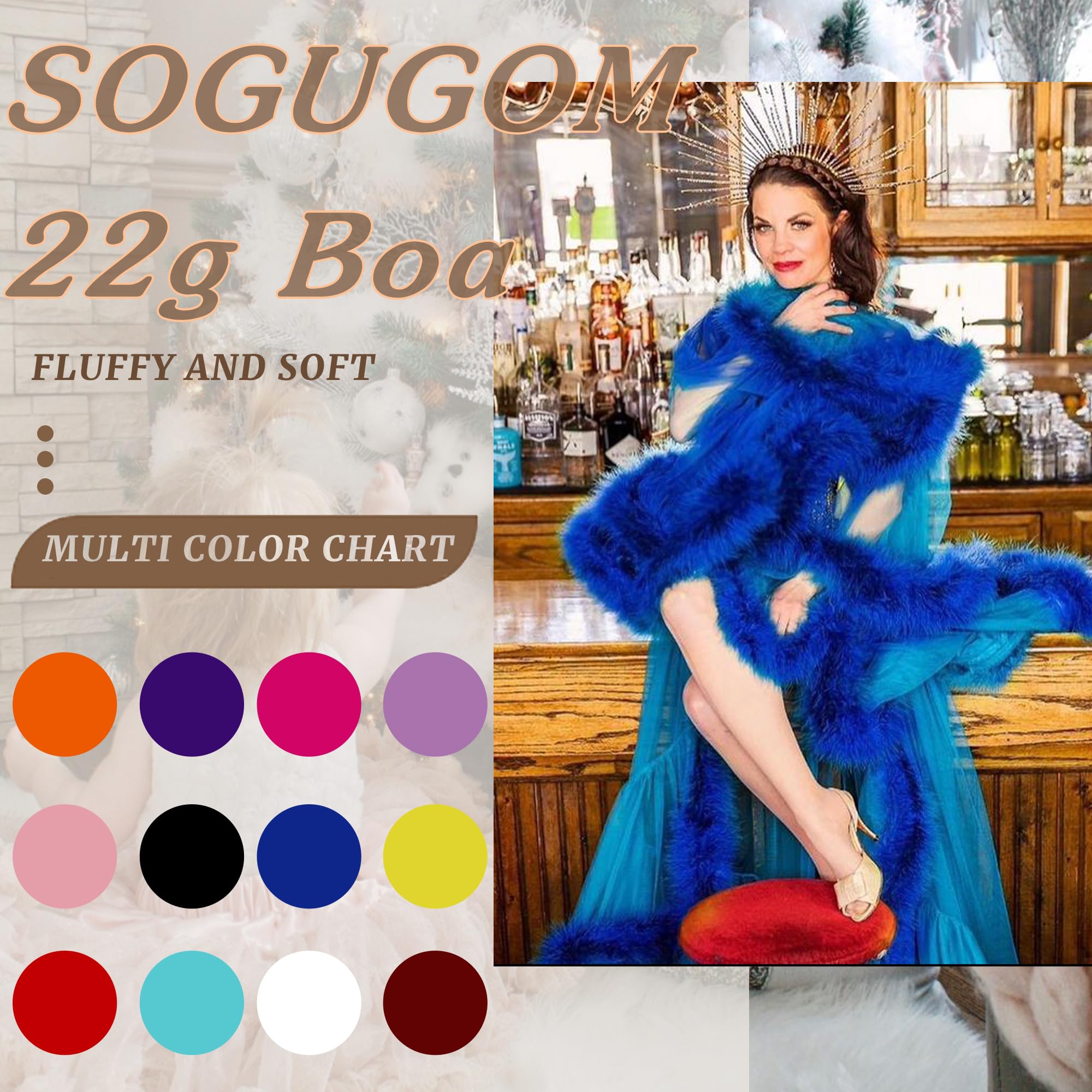 Red Marabou Feather Boa - 22g 2 Yards Fluffy Party Boas for Wedding, Halloween, Christmas Decorations | Bulk Costume Accessories for Dance Performances, Burlesque Shows & Photo Props
