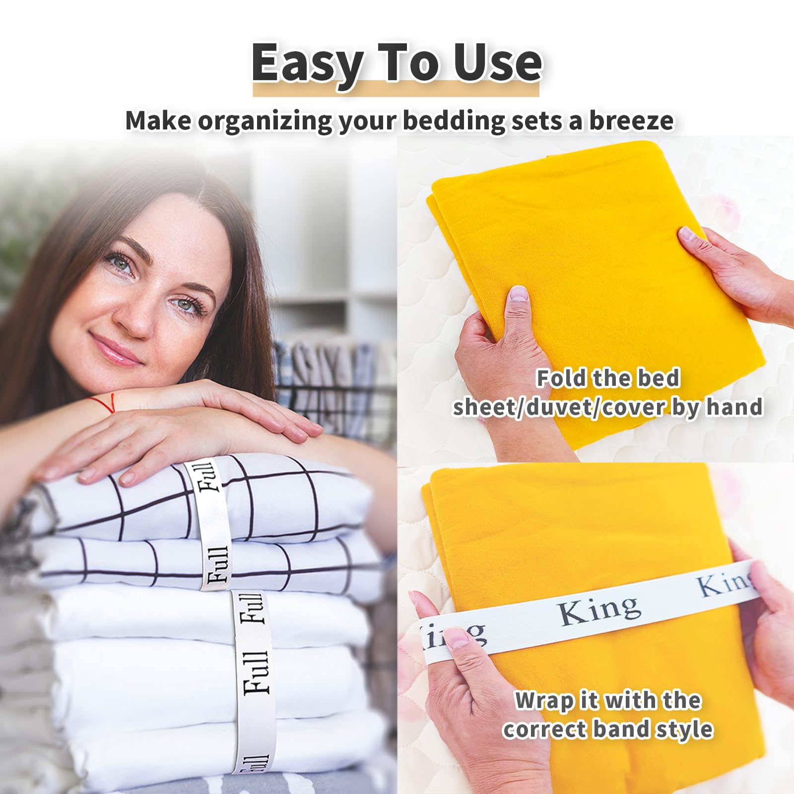 Elastic Bed Sheet Organizer Bands - 4 Pack Twin Size for Linen Closet & Laundry Room Storage - Labeled Sheet Fasteners for Pillow & Duvet Organization - Perfect for Home, Apartment, and Dorm Room Storage Solutions