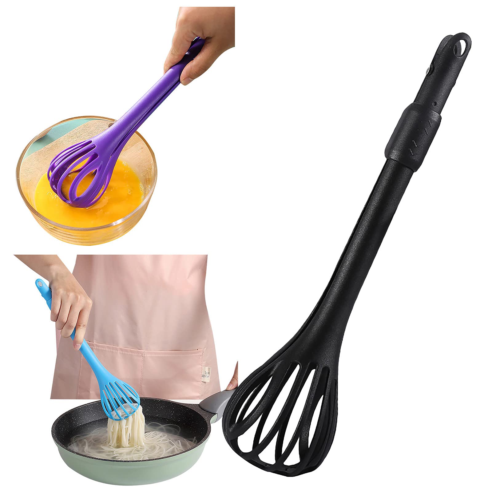 Zerlibeaful Multi-Function Plastic Manual Egg Whisk - Hand Mixer for Baking, Cooking & Wok Cleaning - Perfect for Eggs, Milk, Bread Dough & More (Black, One Size) - Ideal for Home Kitchen, Baking Enthusiasts & Professional Chefs