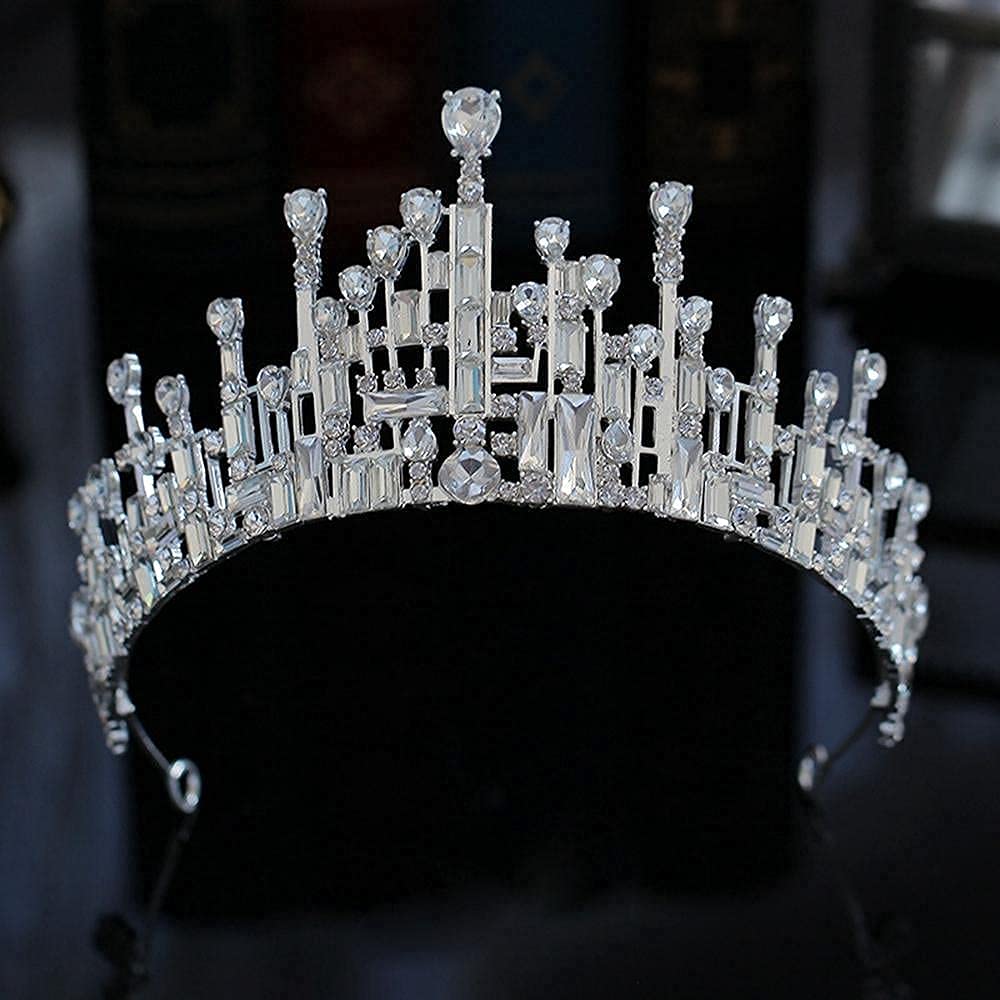 Luxury Geometric Rhinestone Bridal Tiara Crown for Women - Baroque Crystal Diadem Headpiece - Wedding Hair Jewelry & Dress Accessories - Perfect for Bridal Showers, Prom, Pageants and Special Occasions