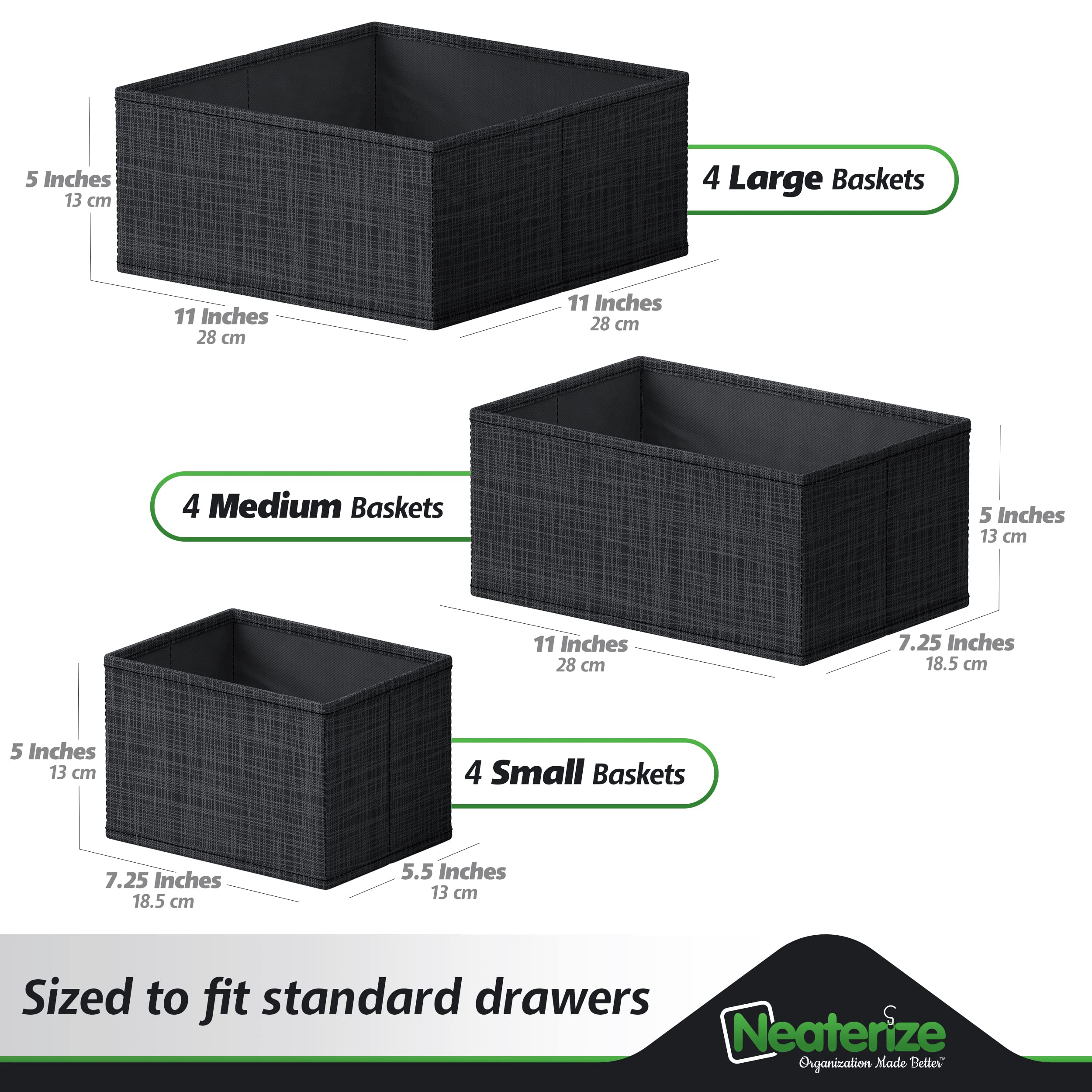 12-Piece Black Drawer Organizer Set for Clothes - Perfect for Nursery, Bedroom & Closet Storage | Baby Clothes Organizer & Dresser Drawer Dividers | Ideal for Newborn Wardrobe Organization & Home Storage Solutions