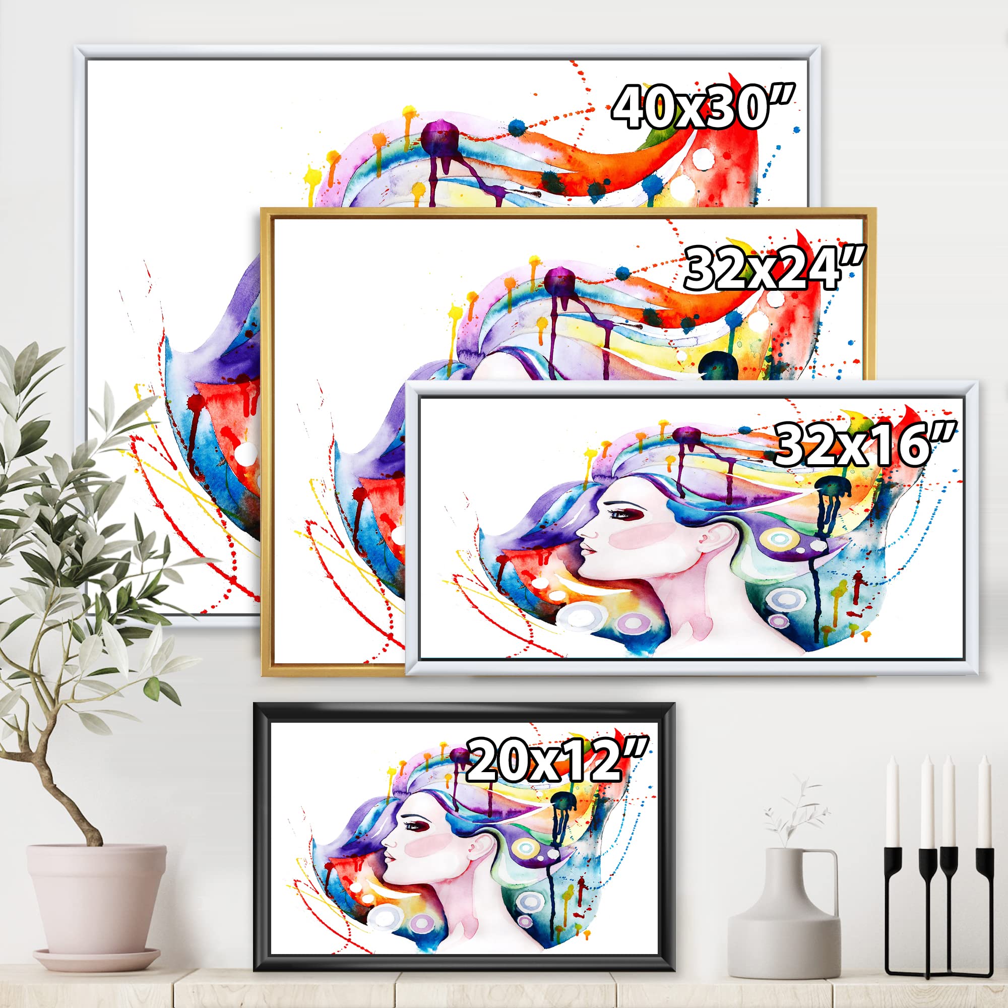 Beautiful Young Woman With Long Hair - Traditional Framed Canvas Wall Art Print for Home Decor, Living Room, Bedroom & Office