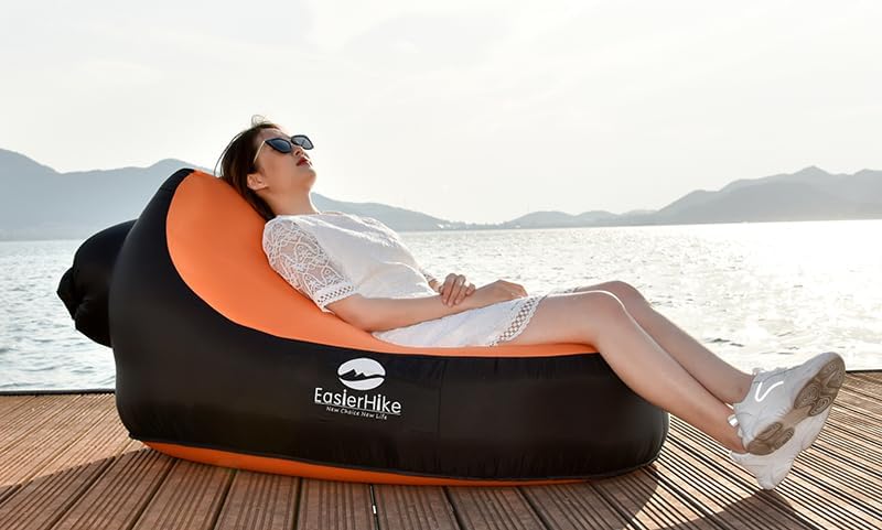 LUTEM DB012-S Inflatable Chair - Portable Camping Chair for Adults, 35x19x25 Inches, Quick Setup - Perfect for Beach, Picnic, Hiking, Backpacking & Outdoor Adventures (Orange) | Lightweight & Compact for Travel & Relaxation