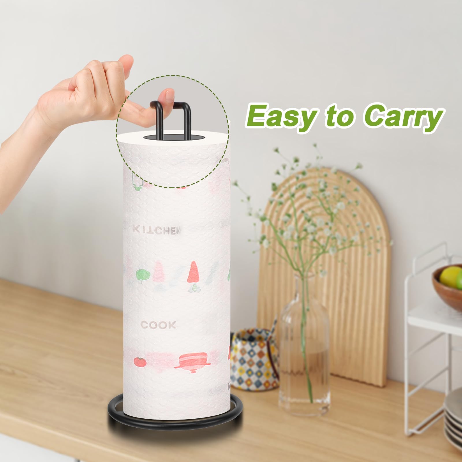 NearMoon Heavy Duty Metal Paper Towel Holder - Sturdy Countertop Dispenser for Standard & Jumbo Rolls - Matte Black Kitchen Organizer for Farmhouse, Living Room & Office Use (1 Pack)