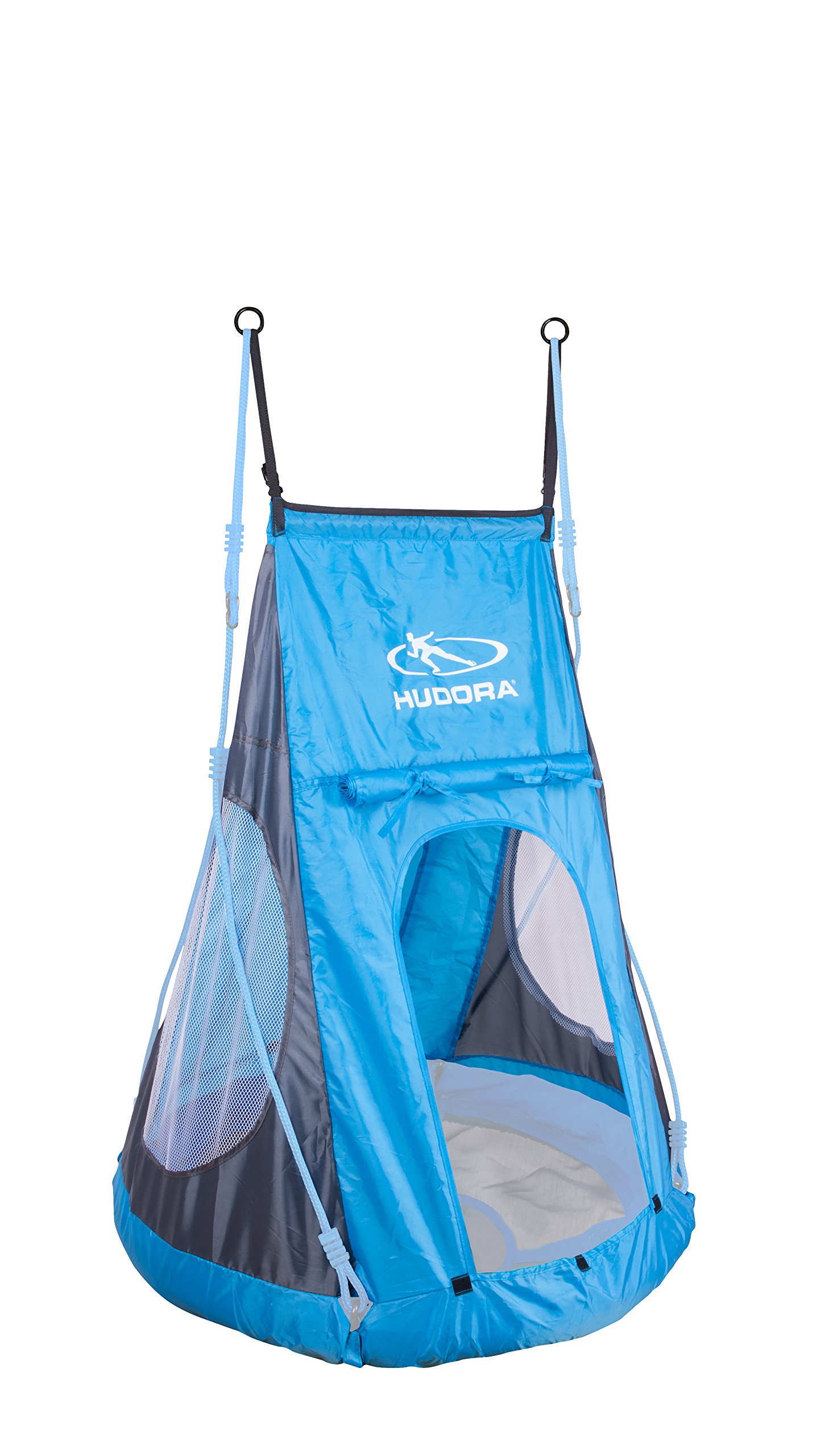 Hudora Unisex Adult Cosy Castle Nest Swing Tent - Blue/Grey, 90 cm - Indoor/Outdoor Hammock Chair for Relaxation & Reading in Garden, Patio or Bedroom