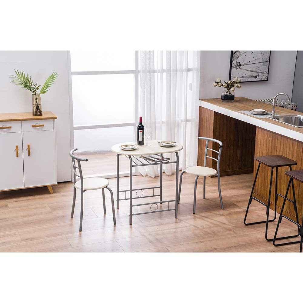 Savins GT1-ZJ PVC Breakfast Table Set with 2 Chairs - Natural Wood Finish - Perfect for Small Spaces, Balcony & Outdoor Dining