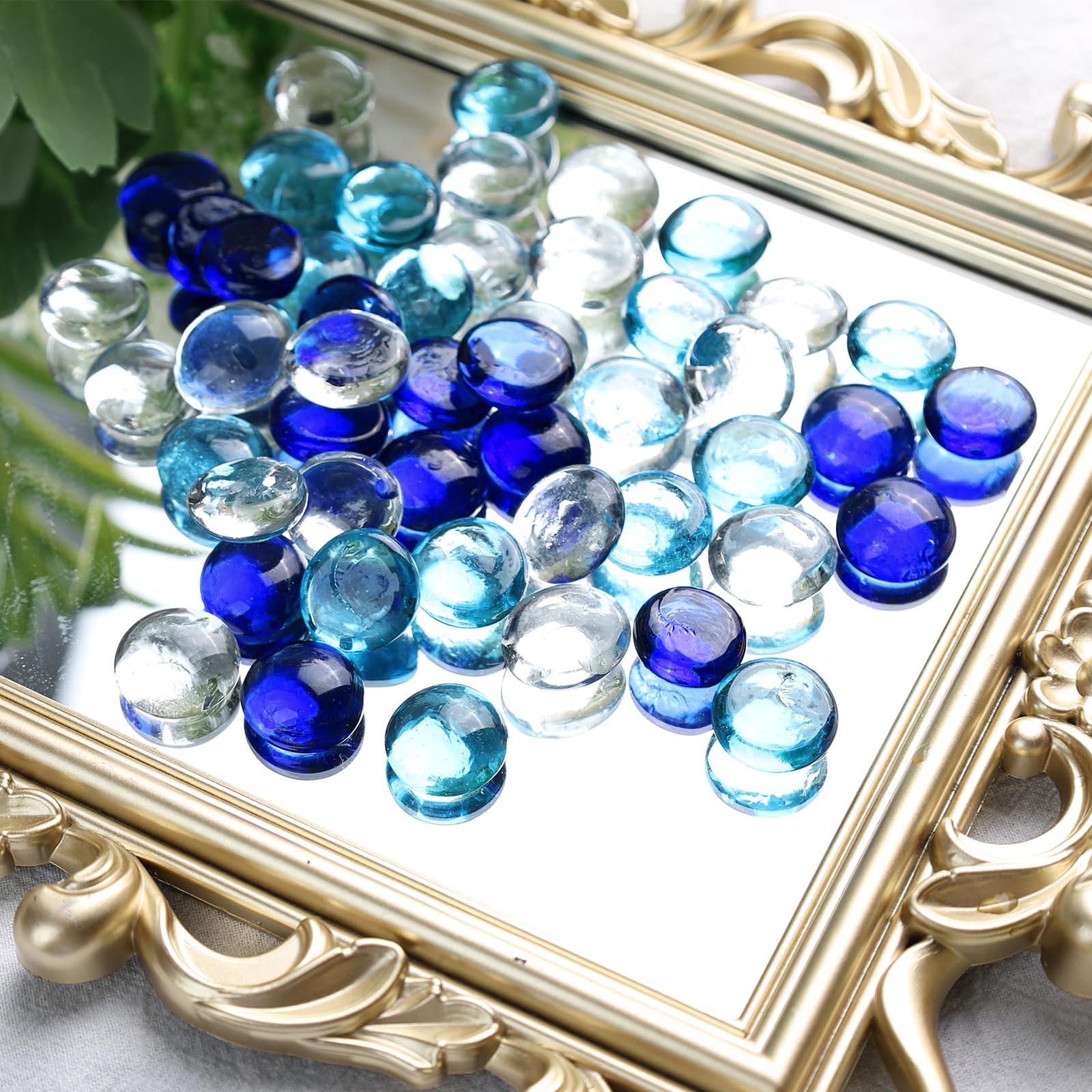 DomeStar 2LB Mixed Blue Flat Glass Marbles - Decorative Vase Fillers, Aquarium Pebbles & Fish Tank Rocks for DIY Crafts, Table Scatter & Home Decor | Perfect for Centerpieces, Terrariums & Wedding Decorations