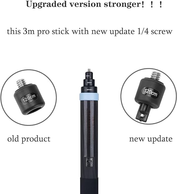 3M 9.8ft Extended Edition True Carbon Fiber Invisible Selfie Stick for Insta360 X4/X3/ONE X2/ONE R/ONE X Action Camera - Lightweight & Durable Monopod for Vlogging, Travel & Outdoor Adventures (Blue)
