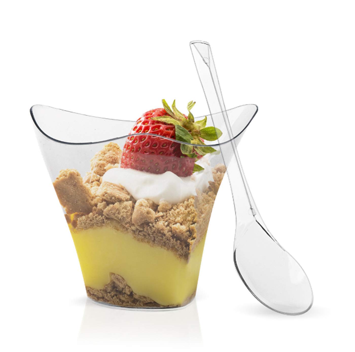 50-Pack 3.3oz (100ml) Disposable Plastic Dessert Cups with Spoons - Swirl Triangle Ice Cream Bowls, Appetizer & Salad Containers - Perfect for Parties, Weddings, Catering, and Tasting Events