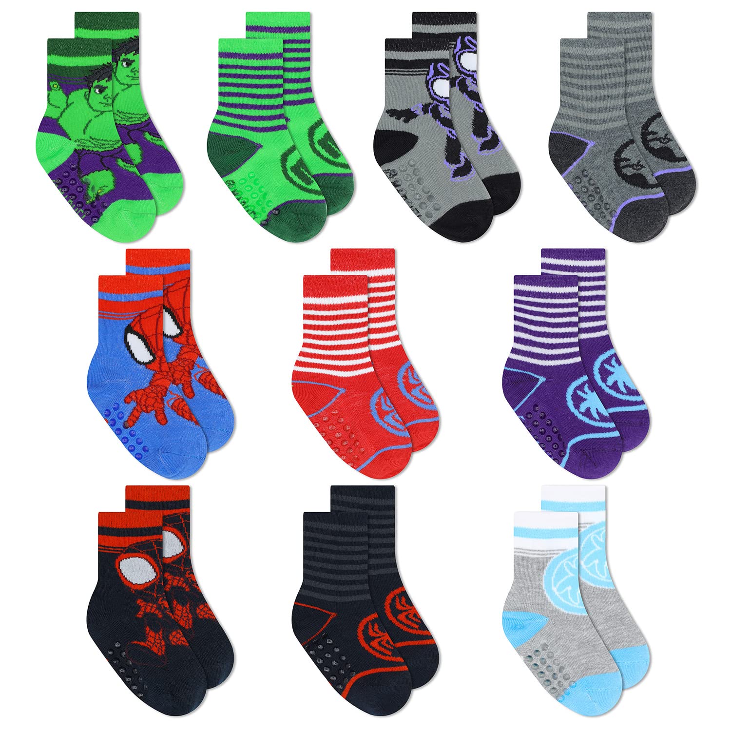 Spider-Man Grip Socks for Toddler Boys - 10 Pack Non-Slip Socks with Superhero Design - Perfect for Playtime, Daycare & Indoor Activities