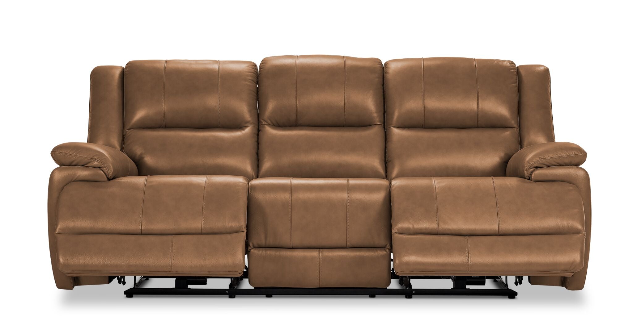 Allie Leather Dual Power Reclining Sofa with USB Chargers - Modern Comfortable Sectional Couch for Living Room, Home Theater, and Family Gatherings