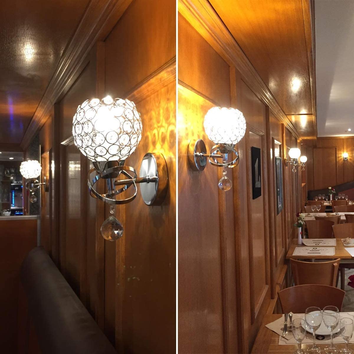 Modern Crystal Wall Sconce with Hanging Crystal Ball - Silver Wall Mount Lamp for Bedroom, Living Room & Hallway | Elegant Lighting Fixture for Home Decor, Bedside Reading & Ambient Illumination
