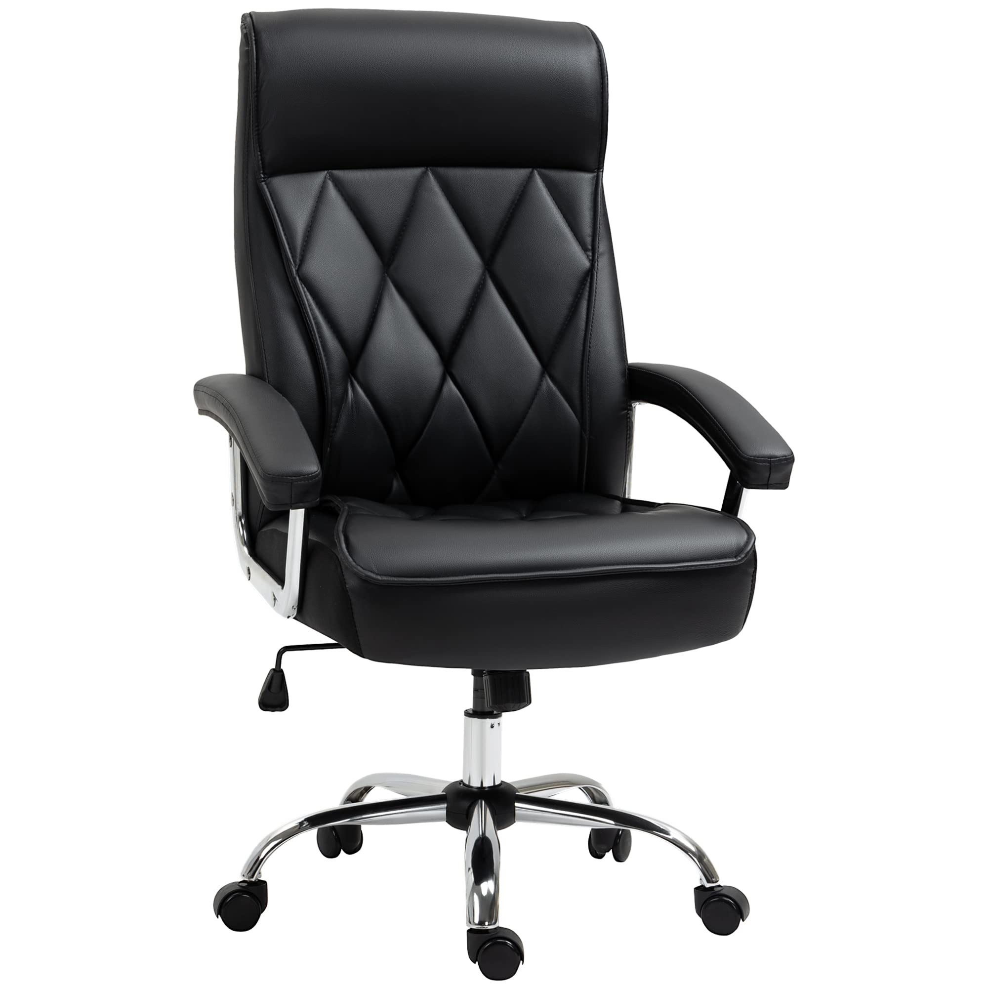 Vinsetto Ergonomic High Back Executive Office Chair - Adjustable PU Leather Computer Desk Chair with Diamond Stitching & Padded Armrests, Black - Perfect for Home Office, Gaming & Workspace Comfort