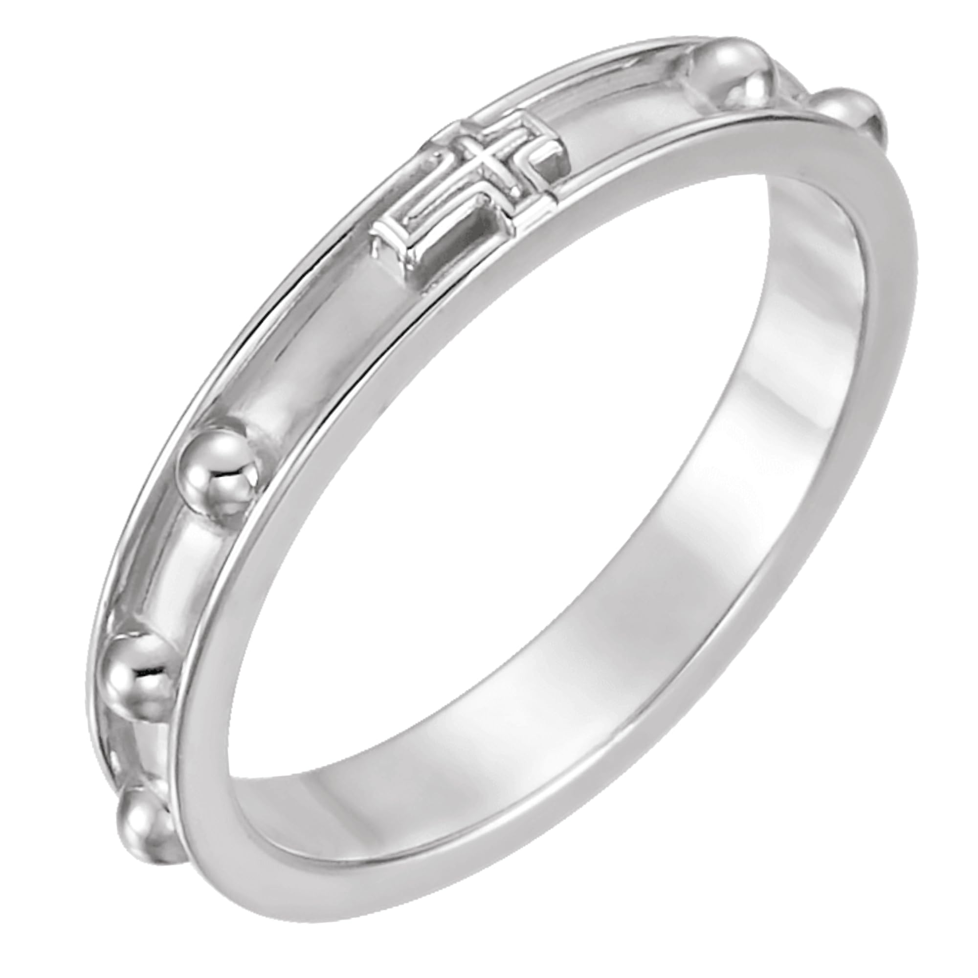 Men's & Women's Sterling Silver 3.2mm Cross Rosary Band Ring with Gift Pouch - Religious Jewelry for Weddings, Baptisms, First Communion & Daily Faith Wear - Perfect Gift for Christmas, Birthdays & Anniversaries