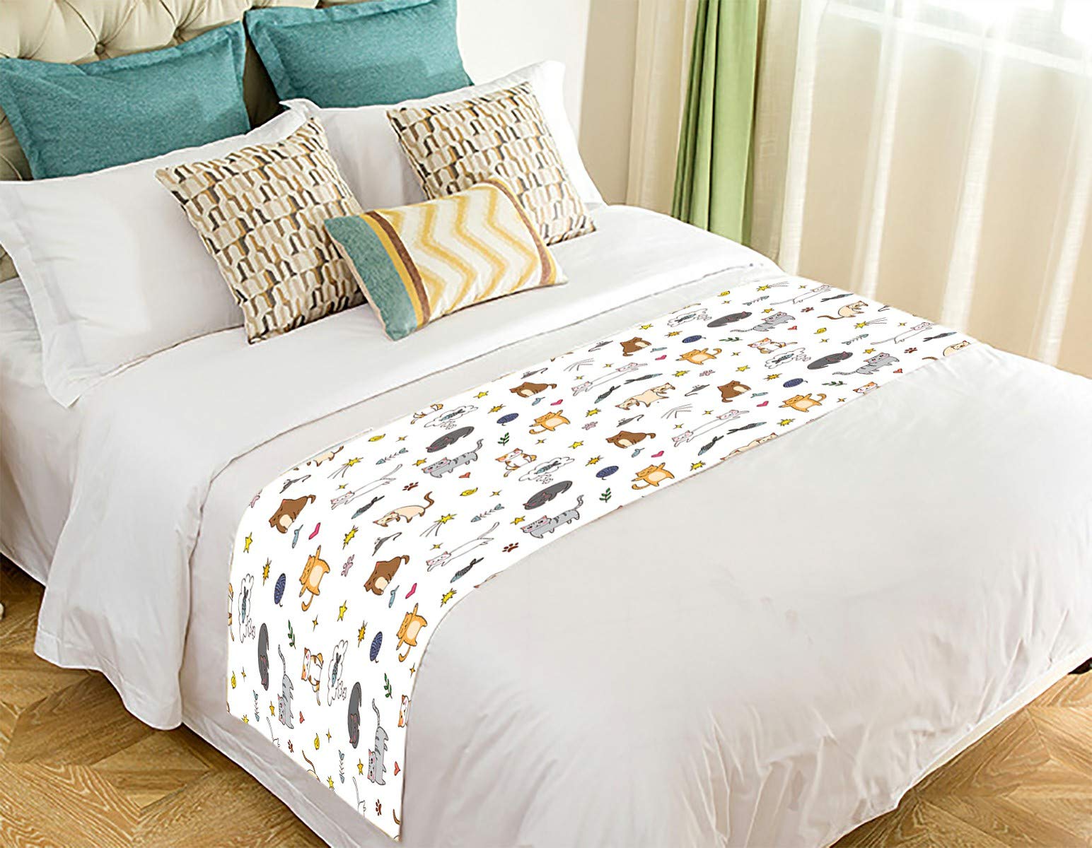 ECZJNT Cute Funny Cats Bed Runner - Soft Decorative Bed Scarf for Bedroom Decor 20x95 Inches - Perfect for Master Bedroom, Guest Room & Dorm Decoration