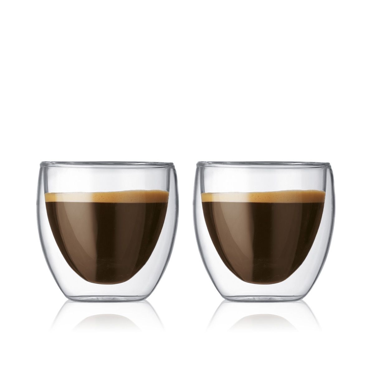 Bodum Pavina Double Wall Glass Set - 2 Extra Small 0.08L (2.5oz) Cups - Insulated Coffee & Espresso Glasses for Home, Office, or Cafe Use