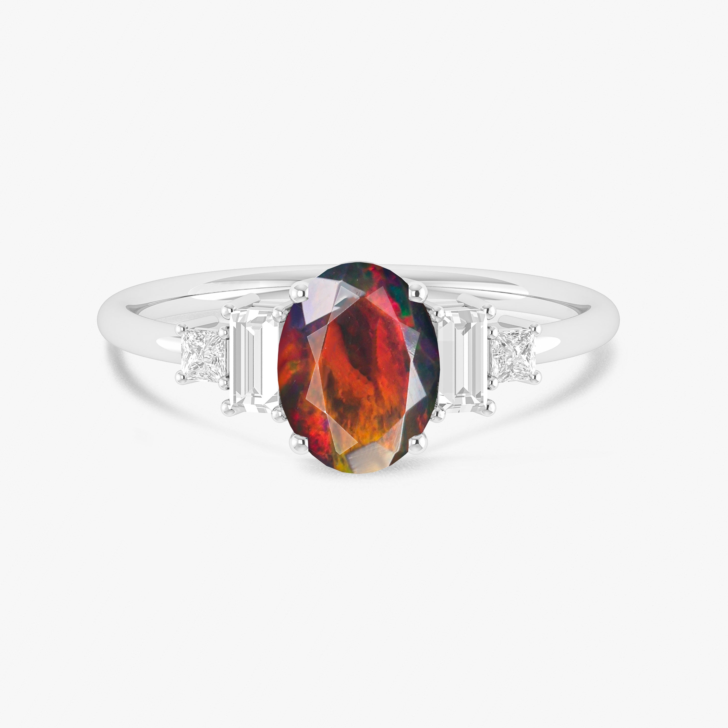 Black Genuine Opal and CZ Gemstone Ring for Women - Elegant Sterling Silver Jewelry for Engagement, Wedding, Anniversary Gifts | Perfect for Evening Parties & Special Occasions