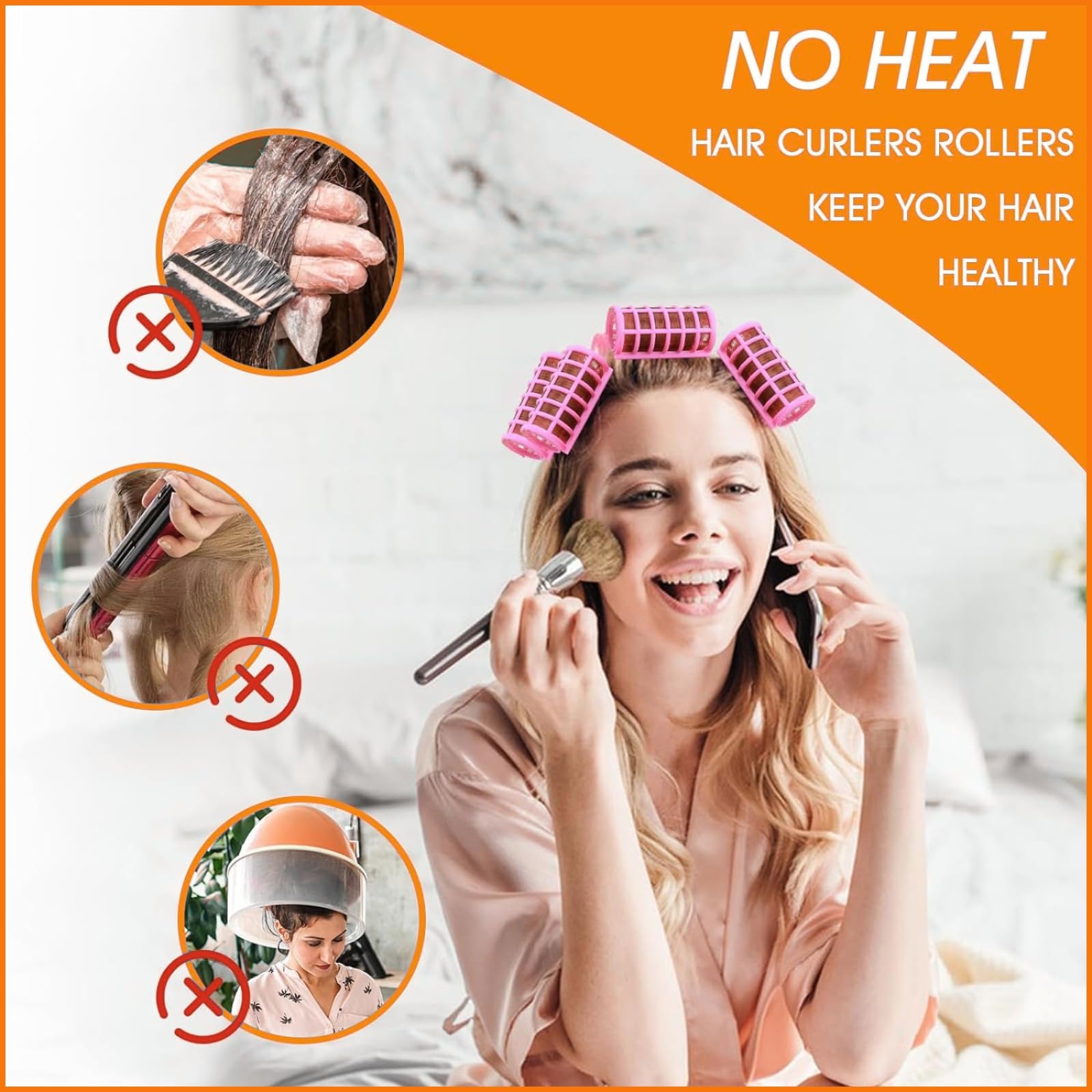 Professional Magnetic Snap-On Hair Rollers for Women & Girls - 6-Piece Orange Plastic Hair Curlers for Styling & Volumizing - Perfect for Home, Salon & Party Hairstyles