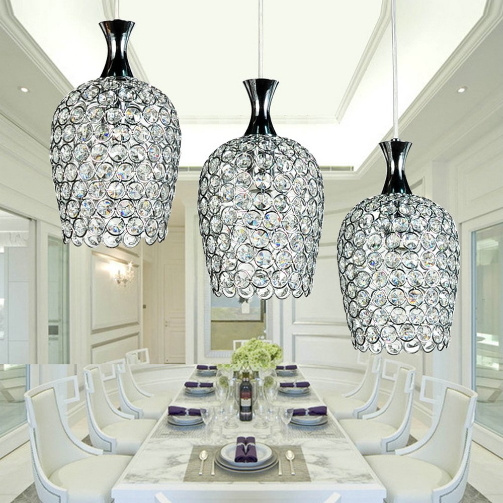 FEEKENBU Modern 3-Light Crystal Chandelier - Elegant Pendant Lighting for Kitchen Island, Dining Room & Living Room | Perfect for Home Decor, Wedding & Restaurant Lighting