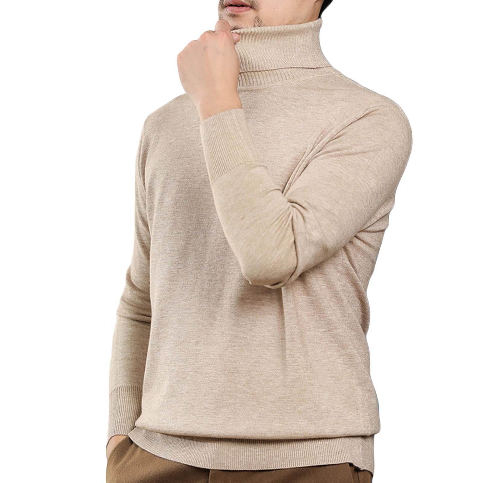 Men's Loose Fit Turtleneck Sweater - Soft Thermal Knit Pullover, Casual Long Sleeve Warm Top (Beige, Small) | Perfect for Winter Layering, Office Wear & Casual Outfits